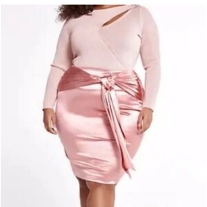 FASHION  to Figure Blush Pink Satin Tie Waist Pencil Skirt Size 1 XL/1X 14/16NWT